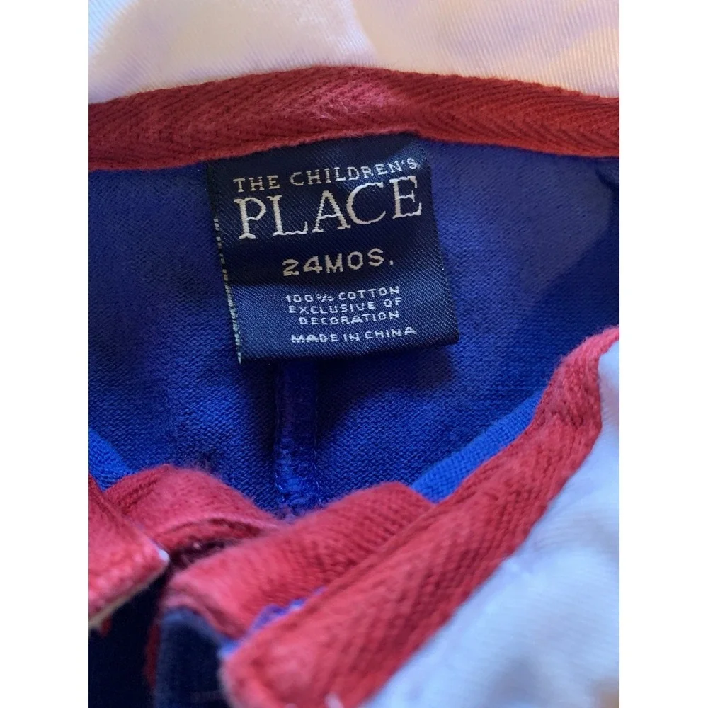The Children's Place‎ Boys Red White & Blue Striped Polo Romper 24 Months